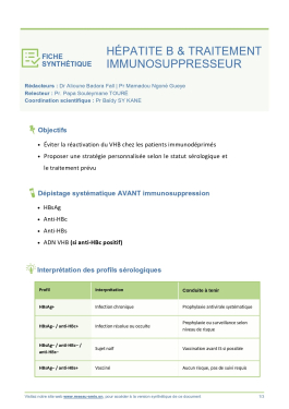 Fiche synthétique : Hépatite B et Traitement immunosuppresseur